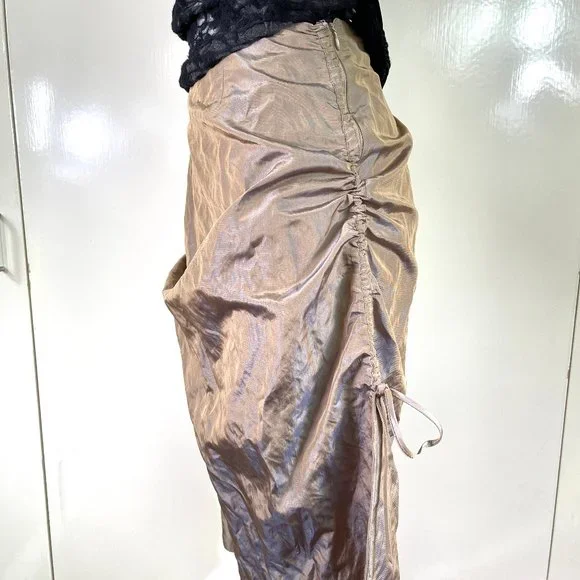 Zelda metallicTaffeta Made in USA Side Drawstring rushed skirt 6 - Picture 9 of 14
